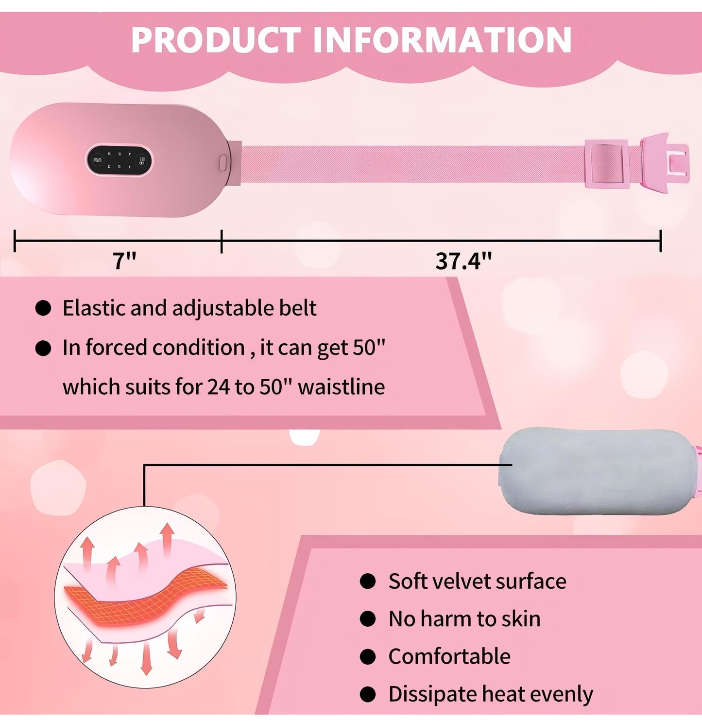 Portable Cordless Period Cramp Relief Massager & Heating Pad, 3 Temperatures, 4 Massage Modes, Fast Heating