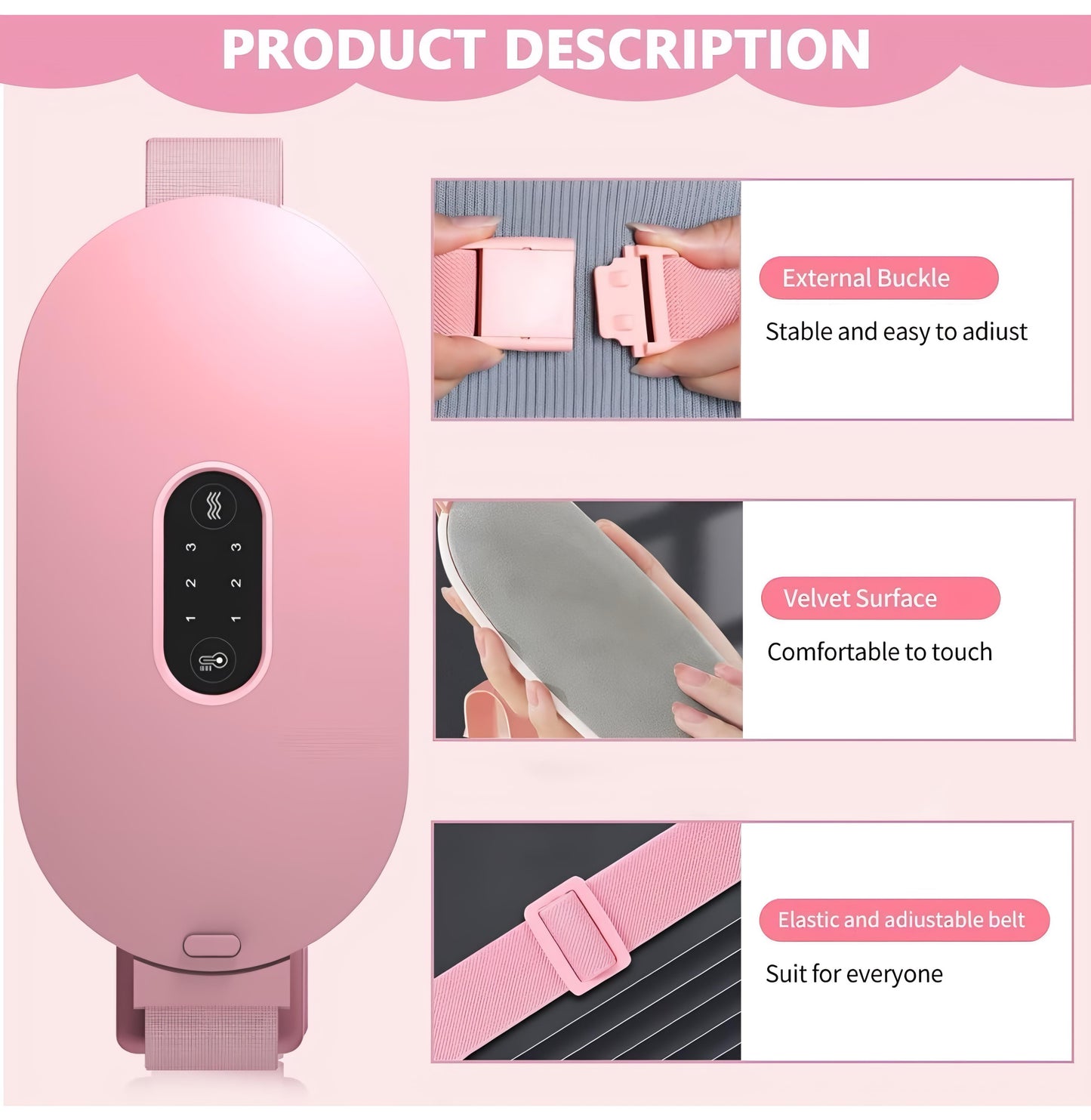 Portable Cordless Period Cramp Relief Massager & Heating Pad, 3 Temperatures, 4 Massage Modes, Fast Heating