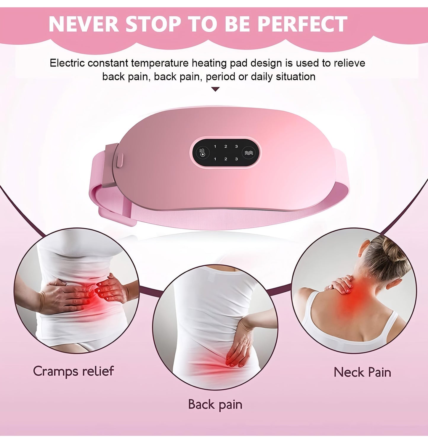Portable Cordless Period Cramp Relief Massager & Heating Pad, 3 Temperatures, 4 Massage Modes, Fast Heating
